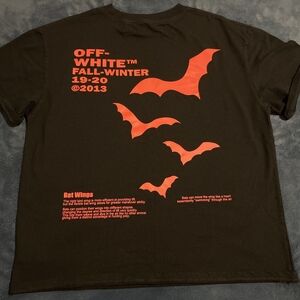 Off-White Black T-Shirt with Red Bat Design